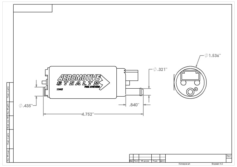 Aeromotive 340 Series Stealth In-Tank E85 Fuel Pump - Offset Inlet - Inlet Inline w/Outlet - 11542