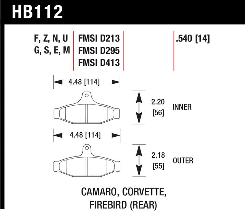 Hawk 84-96 Corvette /88-97 Pontiac Firebird HT-10 Race Rear Brake Pads - HB112S.540
