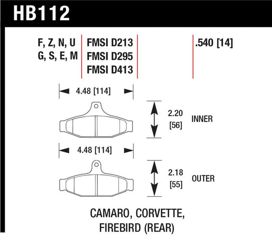 Hawk 84-96 Corvette /88-97 Pontiac Firebird HT-10 Race Rear Brake Pads - HB112S.540