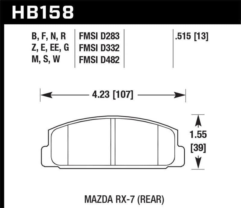 Hawk 03-05 Mazda 6 / 84-95 Mazda RX-7 DTC-30 Race Rear Brake Pads - HB158W.515