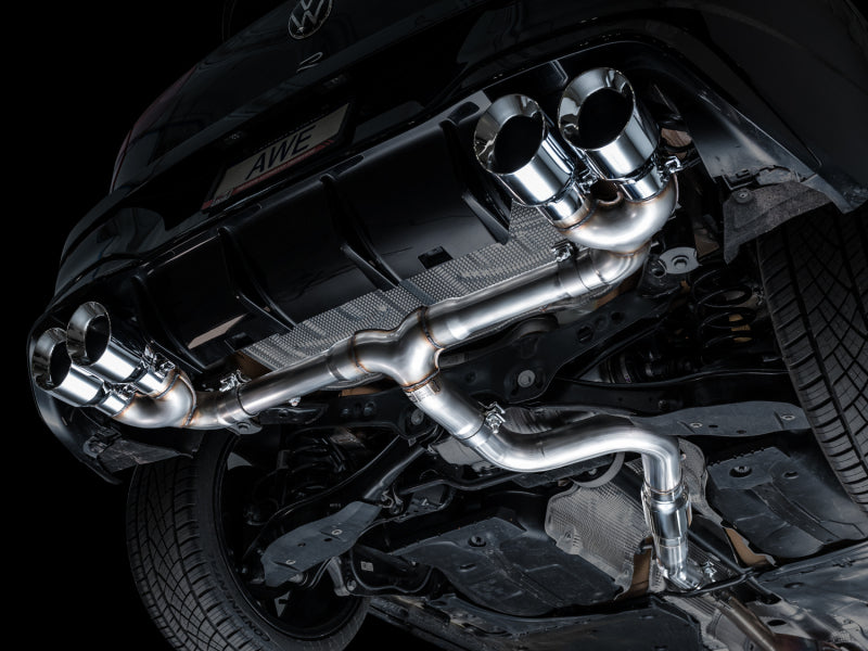 AWE Tuning MK8 Volkswagen Golf R 3in Track Edition Quad Exhaust - Chrome Silver Tips - 3020-42658