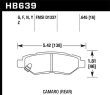 Load image into Gallery viewer, Hawk 10-15 Chevrolet Camaro 3.6L / 08-14 Cadillac CTS (w/JE5/J55 Brakes) DTC-60 Race Rear Brake Pads - HB639G.645