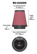 Load image into Gallery viewer, K&amp;N Universal Clamp-On Air Filter 6in FLG / 7-1/2in B / 5in T / 6-1/2in H - RU-1042XD