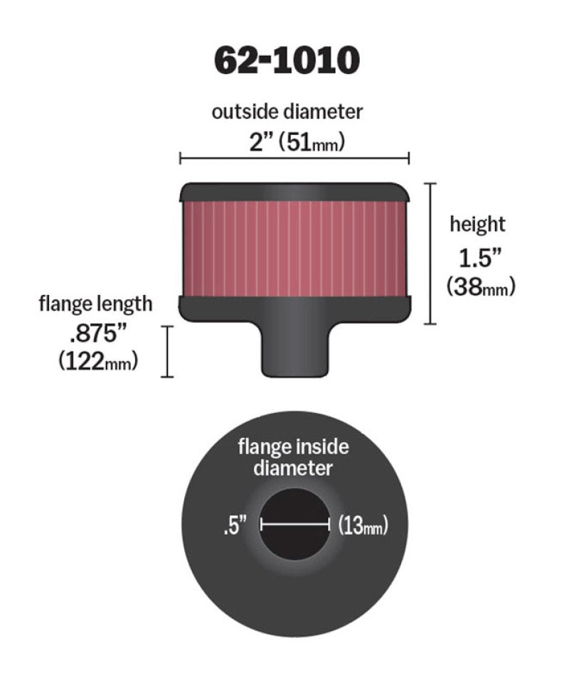 K&N Steel Base Crankcase Vent Filter .5in Vent OD x 2in OD x 1.5in Height - 62-1010