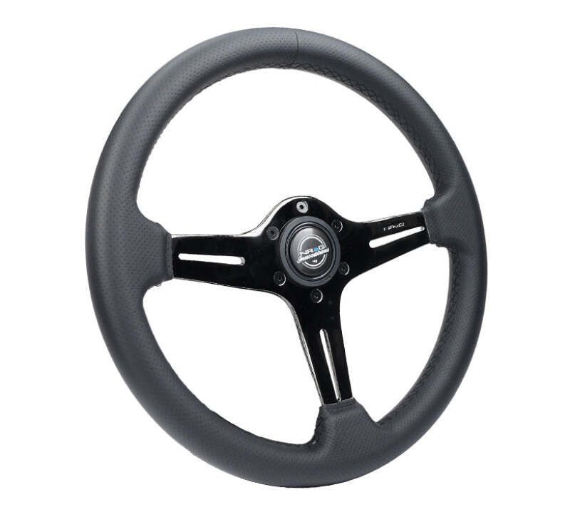 NRG Light Weight Gaming Steering Wheel - 350mm 3 Black Chrome Silver Spokes Perforated Leather - ST-018BC-PR