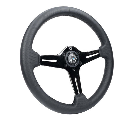 NRG Light Weight Gaming Steering Wheel - 350mm 3 Black Chrome Silver Spokes Perforated Leather - ST-018BC-PR