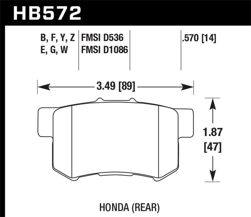 Hawk 02-04 Honda Civic Si / 99-08 Acura TL DTC-60 Race Rear Brake Pads - HB572G.570