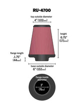 Load image into Gallery viewer, K&amp;N Universal Tapered Filter 3in Flange ID x 6in Base OD x 4in Top OD x 6.75in Height - RU-4700
