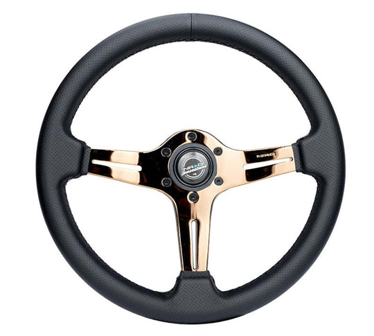 NRG Light Weight Gaming Steering Wheel - Blitz 350mm 3 Rose Gold Spokes Slits - Leather - No Dish - ST-018RG-PR