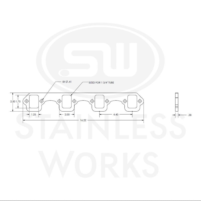Stainless Works SBF Stock Rectangular Shaped Port 304SS Exhaust Flanges 1-3/4in Primaries (2in BP) - HFSBF2