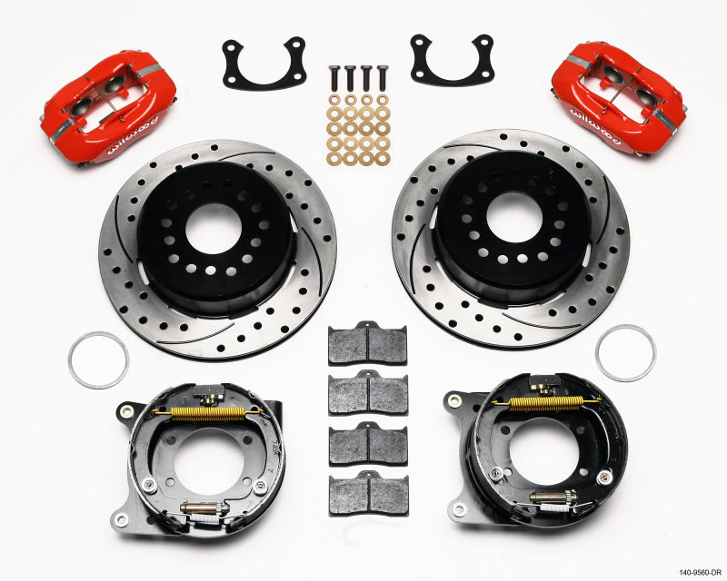 Wilwood Forged Dynalite P/S Park Brake Kit Drilled Red New Big Ford 2.50in offset Staggered Shock - 140-9560-DR