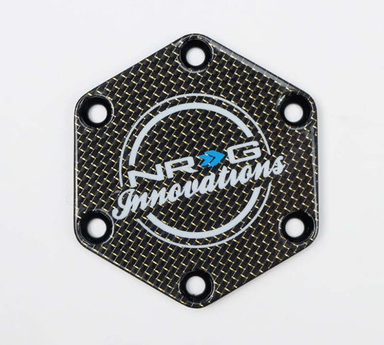 NRG Carbon Fiber w/ Chrome Gold Texalium Fabrics Horn Delete Button Circular Logo Front/ Back - STR-640CF/CG