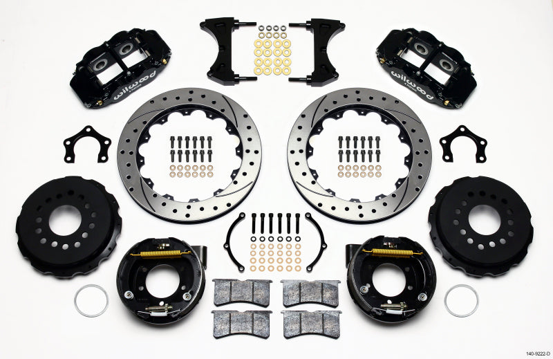 Wilwood Narrow Superlite 4R Rear P-Brk Kit 12.88in Drilled Mopar/Dana 2.36in Off w/Snap Ring Bearing - 140-9222-D