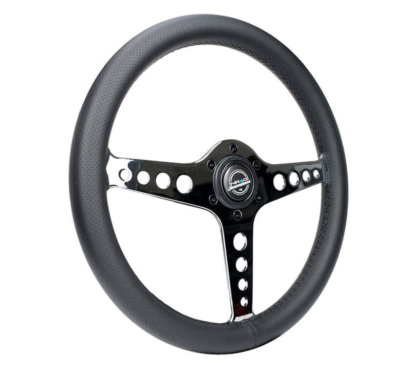 NRG Light Weight Gaming Steering Wheel - Driftz 350mm 3 Chrome Spokes Perforated Leather - ST-034CH-PR