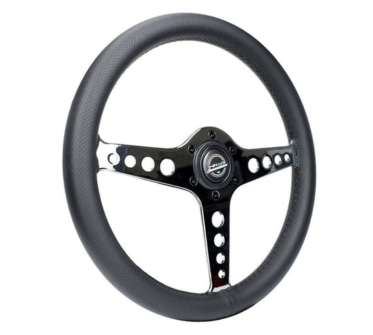 NRG Light Weight Gaming Steering Wheel - Driftz 350mm 3 Chrome Spokes Perforated Leather - ST-034CH-PR