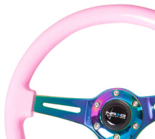 Load image into Gallery viewer, NRG Classic Wood Grain Steering Wheel (350mm) Solid Pink Painted Grip w/Neochrome 3-Spoke Center - ST-015MC-PK