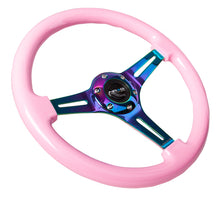 Load image into Gallery viewer, NRG Classic Wood Grain Steering Wheel (350mm) Solid Pink Painted Grip w/Neochrome 3-Spoke Center - ST-015MC-PK
