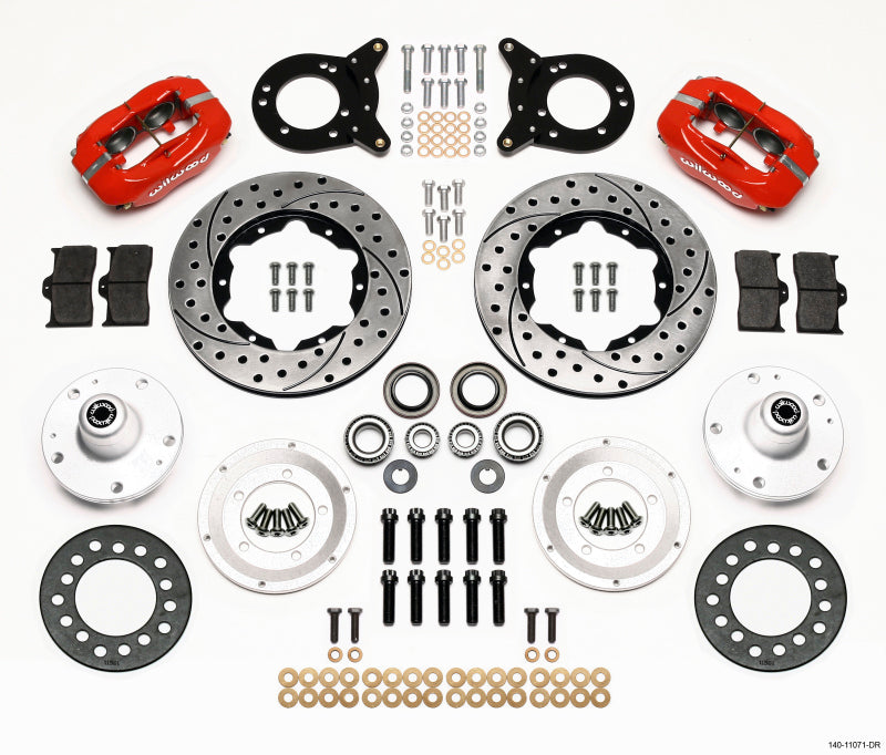 Wilwood Forged Dynalite Front Kit 11.00in Drilled Red 1965-1969 Mustang Disc & Drum Spindle - 140-11071-DR