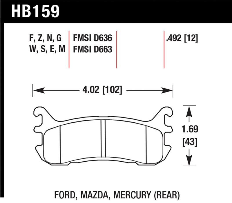 Hawk 97-02 Ford Escort (Inc. LX/Sport) / 94-03 Mazda Miata DTC-60 Race Rear Brake Pads (D636) - HB159G.492