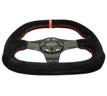 Load image into Gallery viewer, NRG Carbon Fiber Steering Wheel (320mm) Flat Btm. Blk Suede/Red Stitch w/CF Spokes &amp; Red Center Mark - ST-019CF