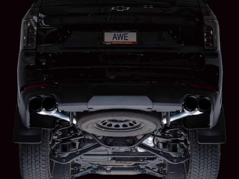 AWE Tuning 2021+ GMC Suburban/Yukon XL 5.3L 0FG Split Rear Exit Catback - Quad Diamond Blk Tips - 3015-43007