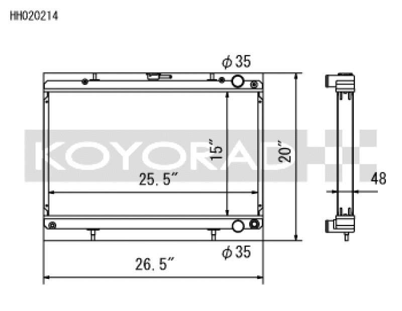 Koyo Nissan 89-93 Skyline GT-R/GT-S 2.6L (t)/88-94 Cefiro 2.0L (t)/89-93 Laurel 2.0L (t) Radiator - HH020214