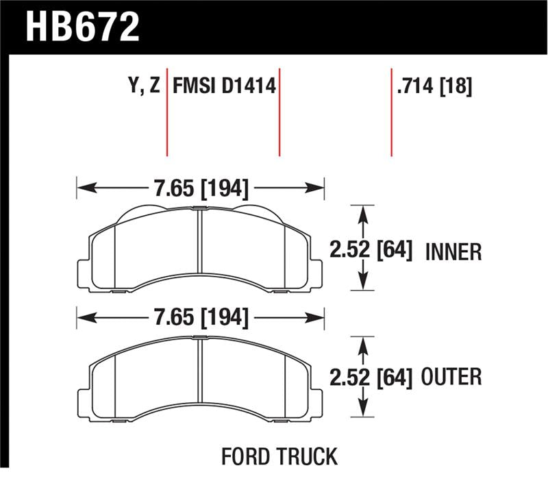 Hawk 10-11 Ford Expedition/F-150 SVT Raptor / 10-11 F-150 LTS Front Street Brake Pad - HB672Y.714