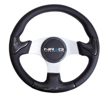 Load image into Gallery viewer, NRG Carbon Fiber Steering Wheel (350mm) Silver Frame Blk Stitching w/Rubber Cover Horn Button - ST-014CFSL