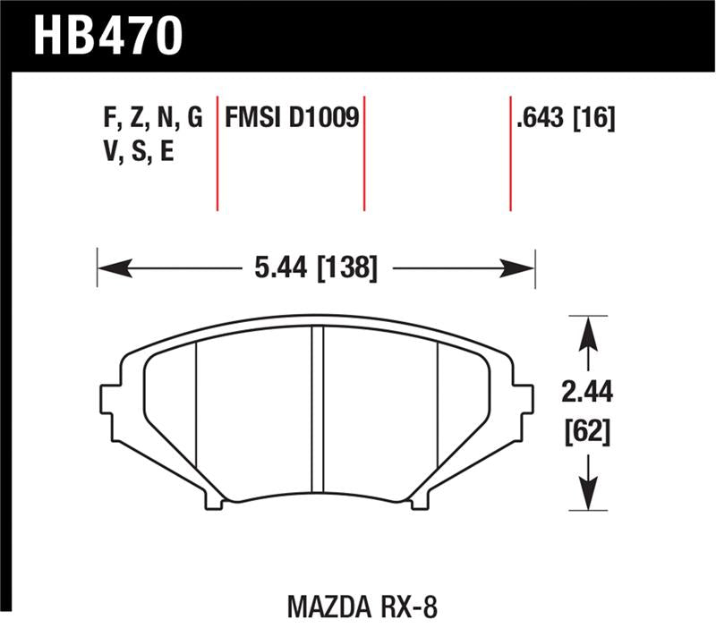 Hawk 2004-2011 Mazda RX-8 Grand Touring HPS 5.0 Front Brake Pads - HB470B.643