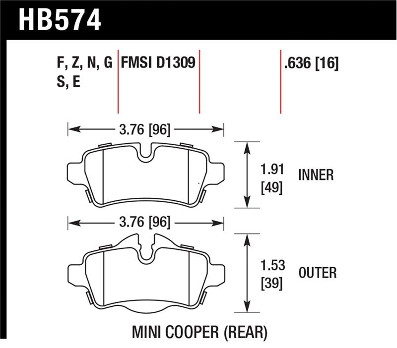 Hawk 07+ Mini Cooper HP+ Street Rear Brake Pads - HB574N.636