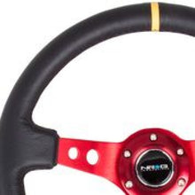 Load image into Gallery viewer, NRG Reinforced Steering Wheel (350mm / 3in. Deep) Blk Leather w/Red Spokes &amp; Sgl Yellow Center Mark - RST-006RD-Y