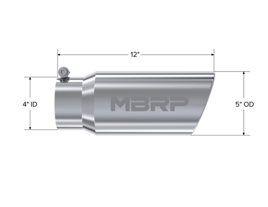 MBRP Universal Tip 5 O.D. Angled Rolled End 4 inlet 12 length - T5051