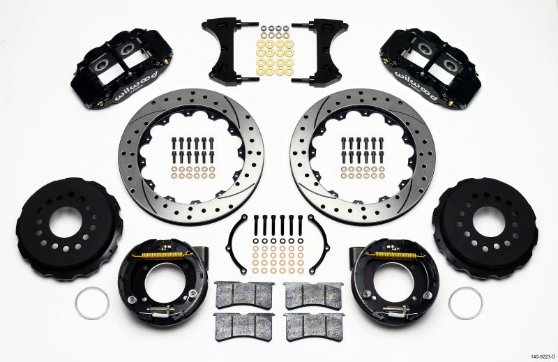 Wilwood Narrow Superlite 4R Rear P-Brk Kit 12.88in Drilled Ford 8.8 w/2.5in Offset-5 Lug - 140-9223-D