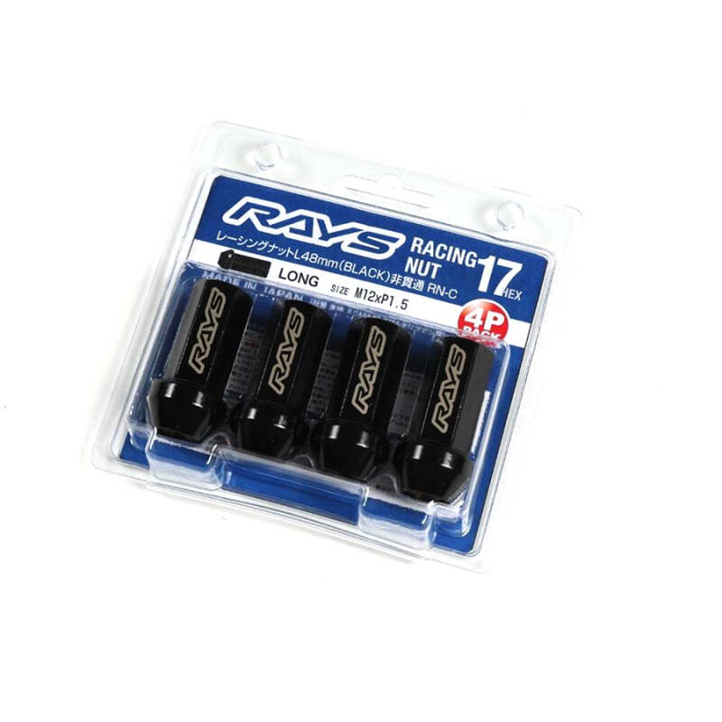 Rays 17HEX Racing Nut 12x1.5 Set L48 (Closed End) (4 PCS) - Black Chromate - W17RN12150BL48C