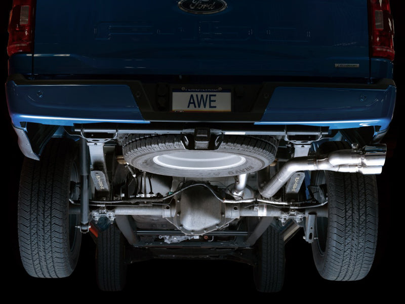 AWE Tuning 0FG 21+ Ford F150 Dual Side Exit Cat-Back Exhaust- 4.5in Chrome Silver Tips - 3015-22067