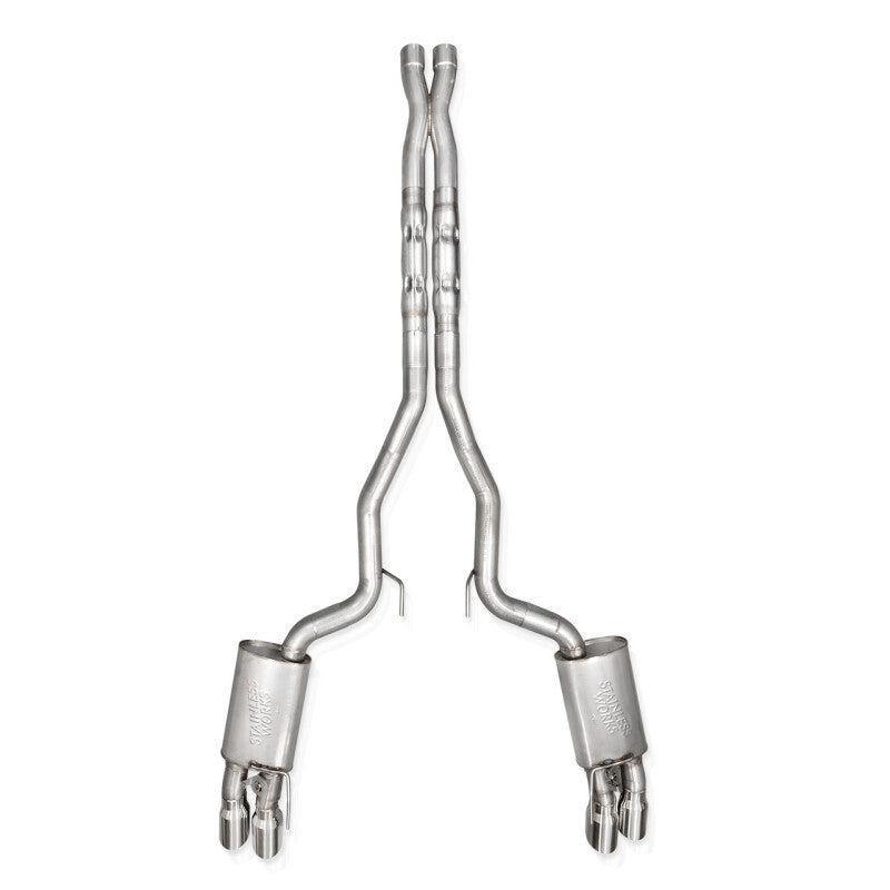 Stainless Works 2024 Mustang GT Catback Quad Tips Legend Sound X-Pipe Factory Connect Exhaust - M24QUADXFCL