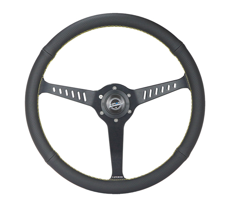 NRG Reinforced Steering Wheel (380mm/1in. Deep) Perforated Leather and Yellow Stitching - RST-380-STL-Y