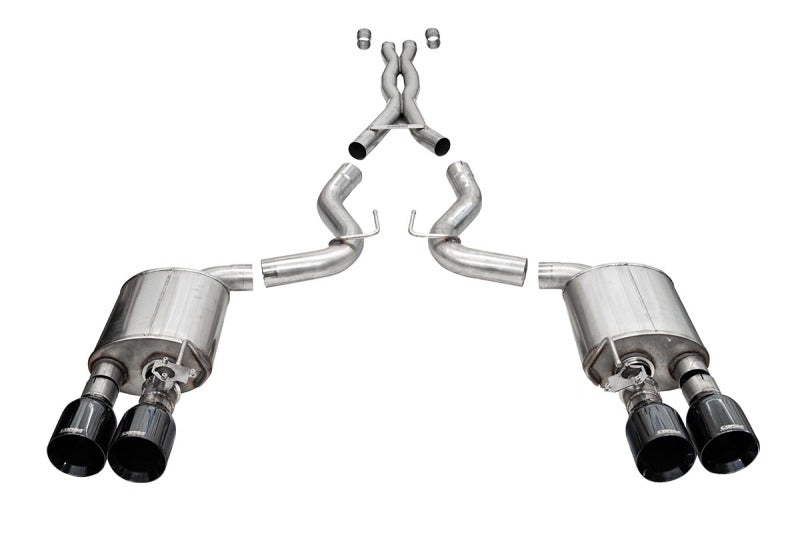 Corsa 20-22 Ford Mustang GT500 3.0in Dual Rear Exit Catback w/ Twin 5.0in Blk Straight Cut Pro Tips - 21292BLK