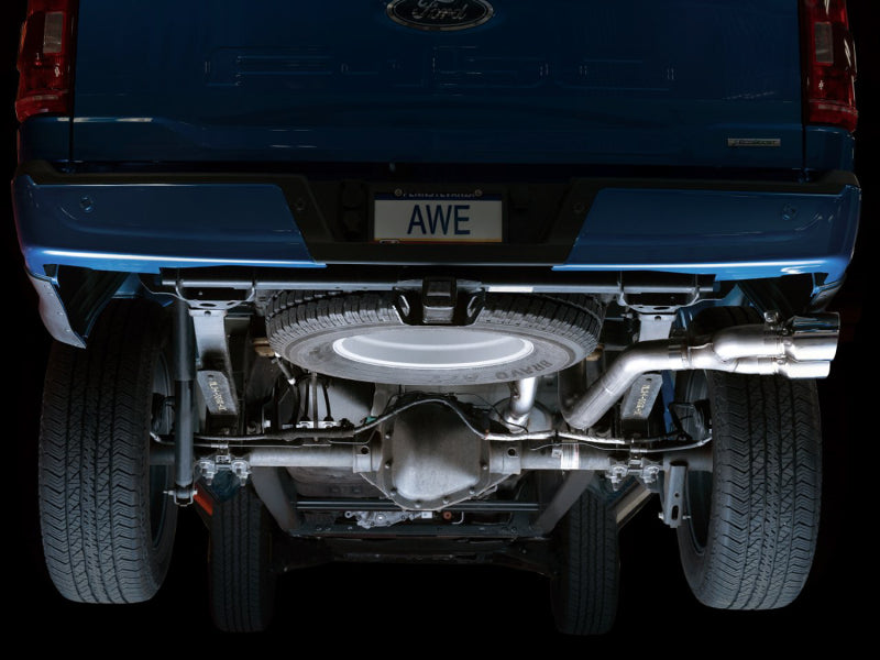 AWE Tuning 0FG 21+ Ford F150 Dual Side Exit Cat-Back Exhaust- 4.5in Chrome Silver Tips - 3015-22067