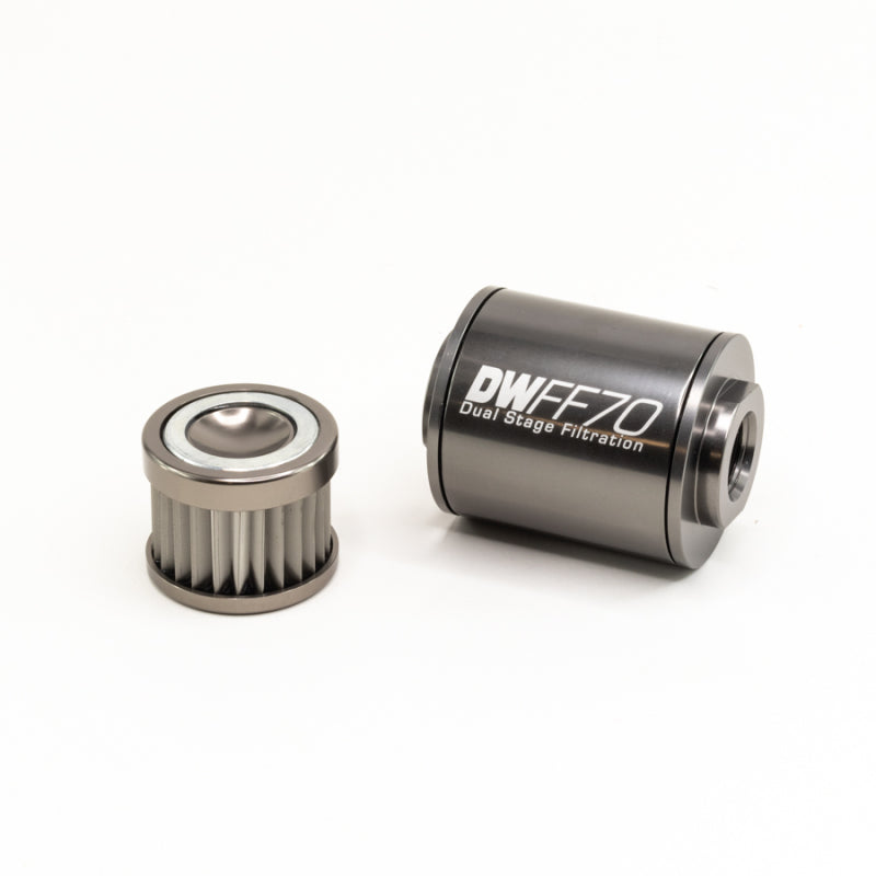 DeatschWerks Stainless Steel 10AN 10 Micron Universal Inline Fuel Filter Housing Kit (70mm) - 8-03-070-010K