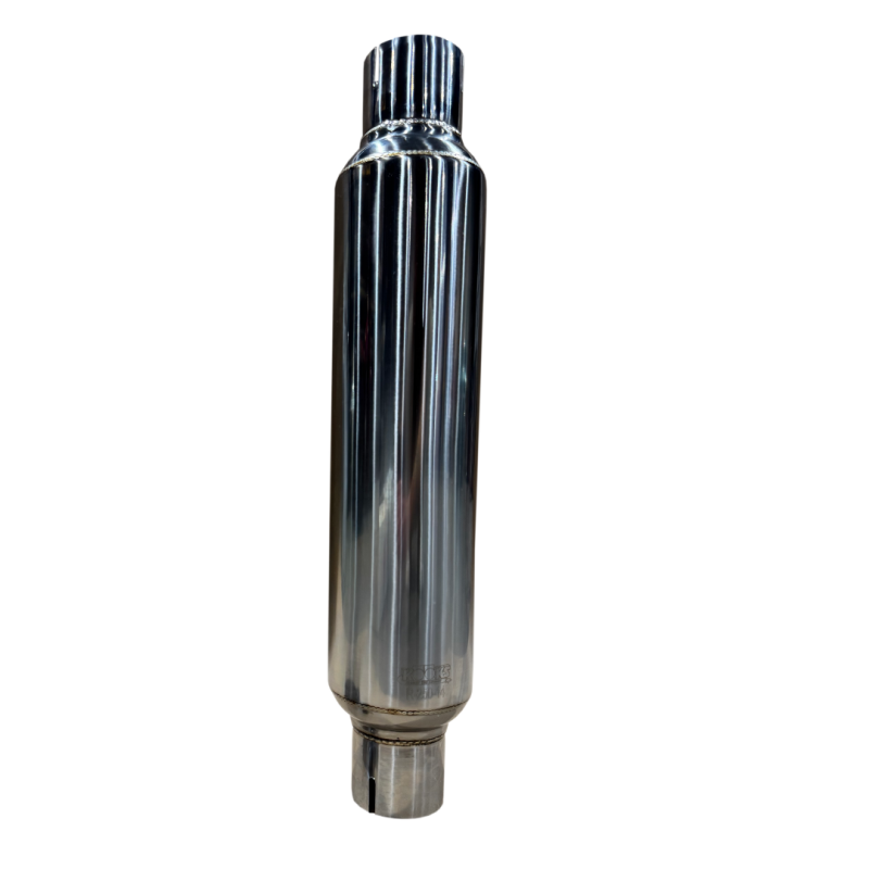 Kooks 2.5in Round Clamp In Muffler 14in Long Polished Stainless Steel - R250-14-CI