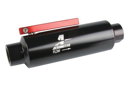 Aeromotive In-Line AN-10 Filter w/Shutoff Valve 100 Micron SS Element - Black Anodize Finish - 12331