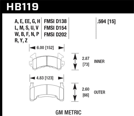 Hawk Buick / Cadillac / Chevrolet / GMC / Isuzu / Oldsmobile / Pontiac Blue 9012 Race Brake Pads - HB119E.594