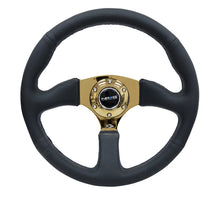 Load image into Gallery viewer, NRG Reinforced Steering Wheel (350mm / 2.5in. Deep) Leather Race Comfort Grip w/4mm Gold Spokes - RST-023GD-R