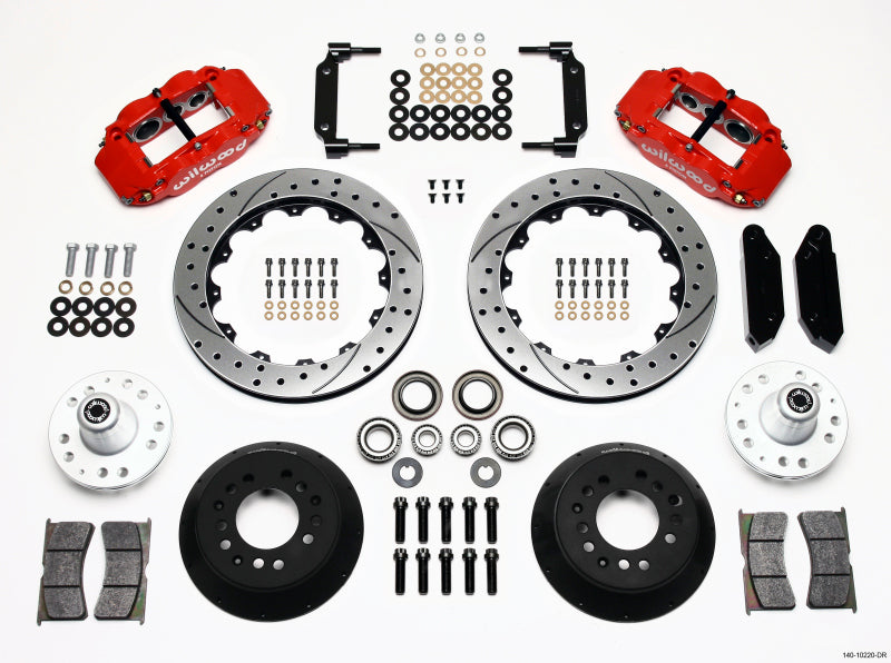 Wilwood Narrow Superlite 6R Front Hub Kit 12.88in Drilled Red 1970-1973 Mustang Disc Spindle - 140-10220-DR