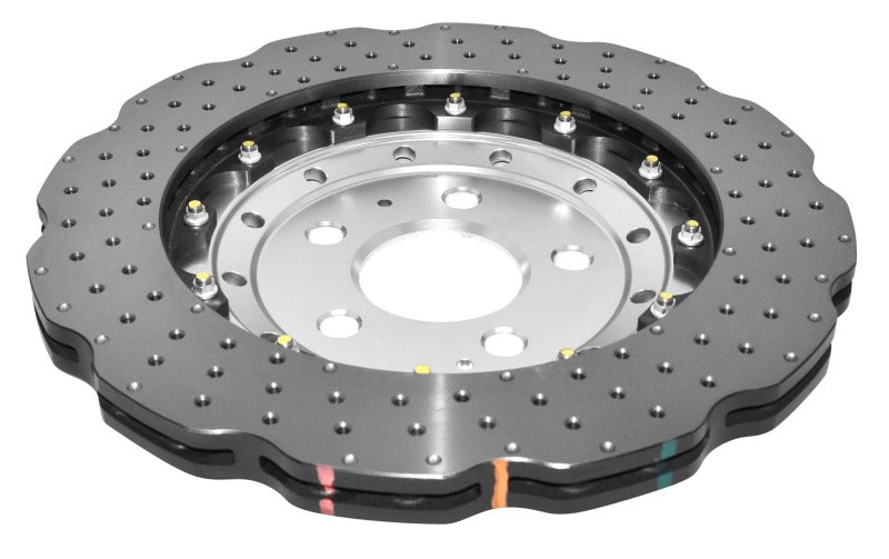 DBA 2014+ Audi RS Q3 Front 5000 Series Cross Drilled & Dimpled Rotor w/Clear Anodized Hat - DBA52836WSLVXD