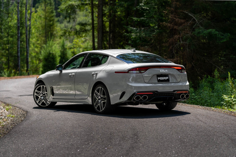 MBRP 2022 Kia Stinger 3.3L T304 SS Cat-Back Exhaust- Dual Split Rear Quad Outlet Uses Factory Bezels - S4708304