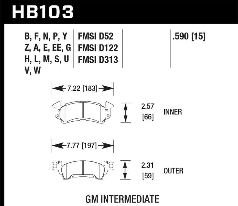Hawk 76-77 Chevrolet Camaro LT / 72 Camaro Z28 / 69-81 Camaro DTC-30 Race Front Brake Pads - HB103W.590