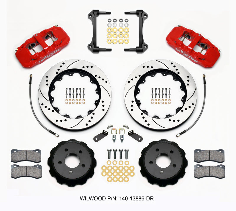 Wilwood AERO6 Front Hat Kit 14.00 Drilled Red 15-23 Mustang w/Lines - 140-13886-DR