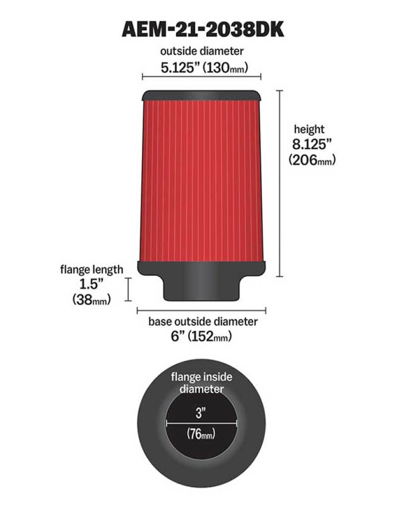AEM 3 in Short Neck 8 in Element Filter - 21-2038DK